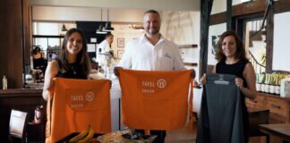 Der Gastropate ist neuer Tafelpate Mara Urich (l.) und Boris Frackenpohl vom Gießener Catering-Unternehmen „Der Gastropate“ freuen sich mit Tafel-Organisationsleiterin Anna Conrad auf die Zusammenarbeit.