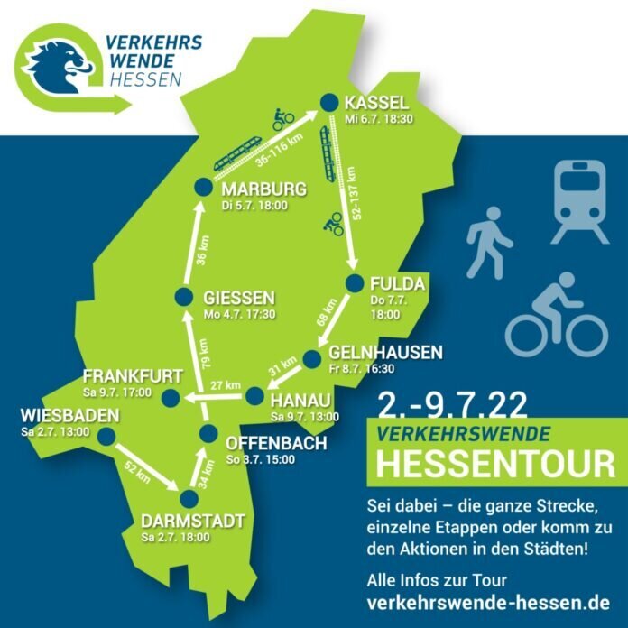 Hessentour Die Werbetour für die Verkehrswende Hessen macht auch in Gießen Station. Unterschriftenbögen für das Volksbegehren sind an verschiedenen Stellen im Landkreis erhältlich: www.verkehrswende-hessen.de.