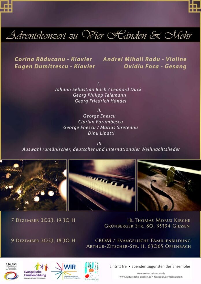 Adventskonzert für vier Hände und mehr am 7.12.23 19:30 Uhr Kulturkirche St. Thomas Morus