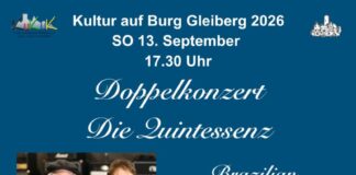 „Doppelkonzert Quintessenz“ SO 13.9. um 17.30 Uhr, Burg Gleiberg