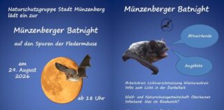 Zur “Fledermausnacht” in Münzenberg am Samstag 29.08.2026 ab 18.00 Uhr lädt die Naturschutzgruppe Stadt Münzenberg e.V. ein